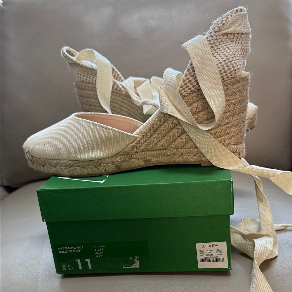 J. Crew Cream Espadrille Wedges with Ankle Ties size 11